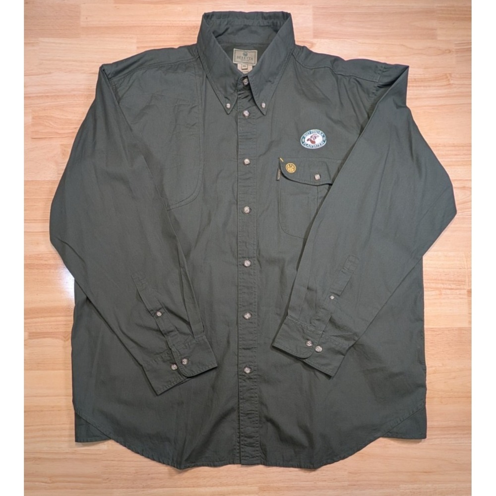 Beretta XWL Mens Olive Green Shooting Hunting Shirt Long Sleeve Cotton XL